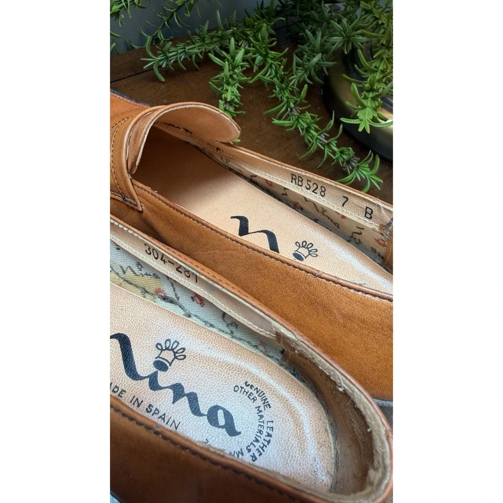VTG Womens Nina Italian Orange Leather Loafers Wedge Shoes Slip on Size 7B Rb536